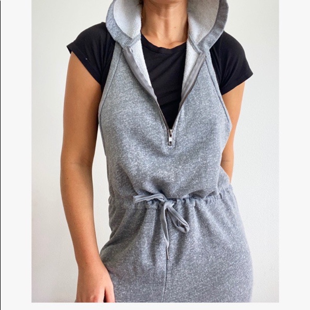 UO GREY KNIT ZIP UP CASUAL JUMPSUIT WITH HOODIE